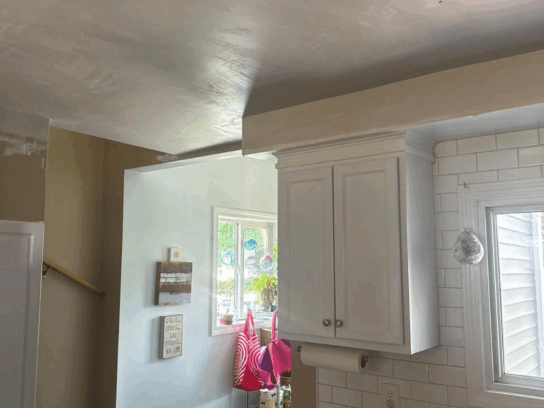 Hand Plastering Services MA – Kitchen: Smooth hand-applied plaster finish on the kitchen ceiling and walls, enhancing the space with modern elegance.